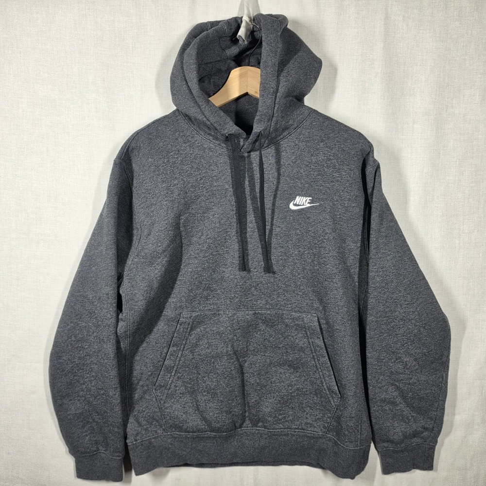 Nike Hoodie Pullover Mens Medium Charcoal Heather Futura Logo Fleece Sweater